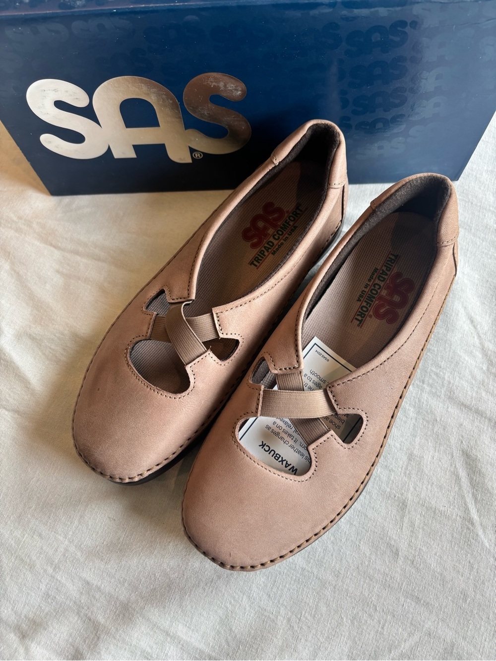 SAS Crissy Praline Leather Mary Jane Comfort Flats Women’s Size 8 Wide